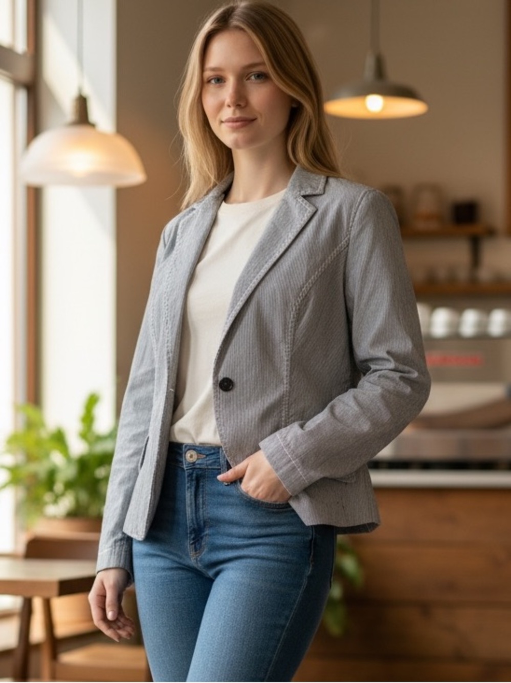 Tommy Hilfiger Blue Pinstriped Single-Button Blazer